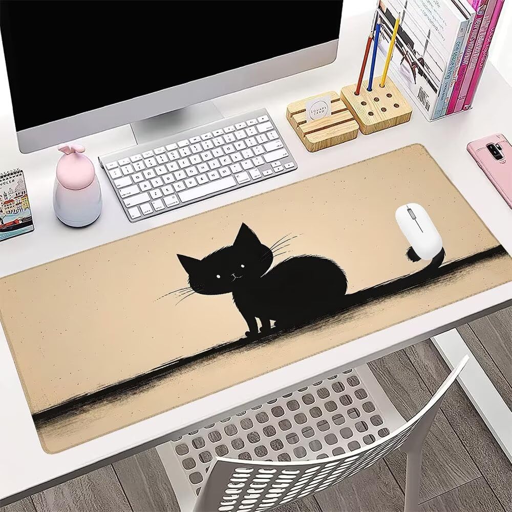 Alfombrilla de Mouse para Juegos, Giallo, XXL, Antideslizante, Impermeable, Diseño de Gatto, Extendido, Grande, 1200x600x3mm, para PC, Laptop, Ufficio, Famiglia d-607