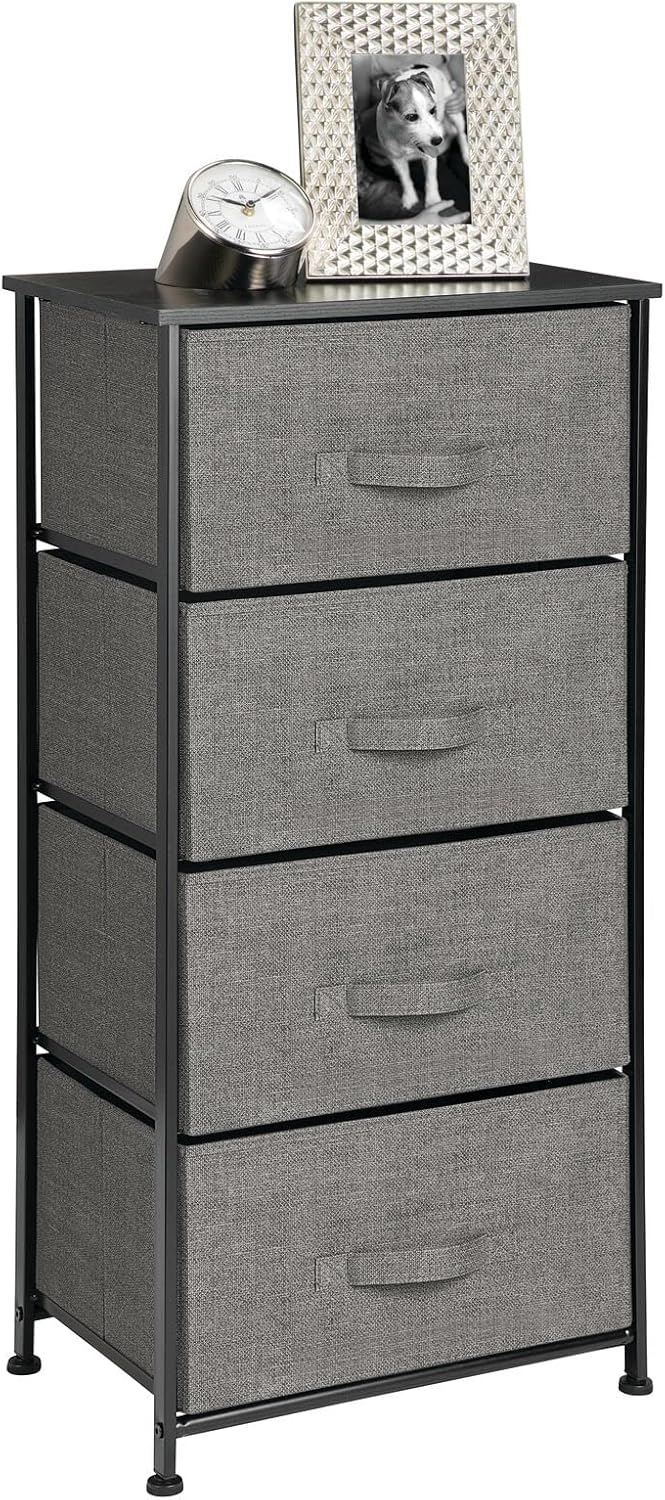 mDesign Tall Dresser Storage Tower Stand with 4 Removable Fabric Drawers - Steel Frame, Wood Top Organizer for Bedroom, Entryway, Closet - Lido Collection - Charcoal Gray