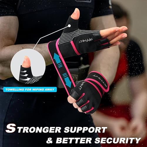 Miniatura 3 de Guantes de entrenamiento con soporte para muñeca, guantes de levantamiento de pesas con protección completa de la palma y agarre extra para hombres