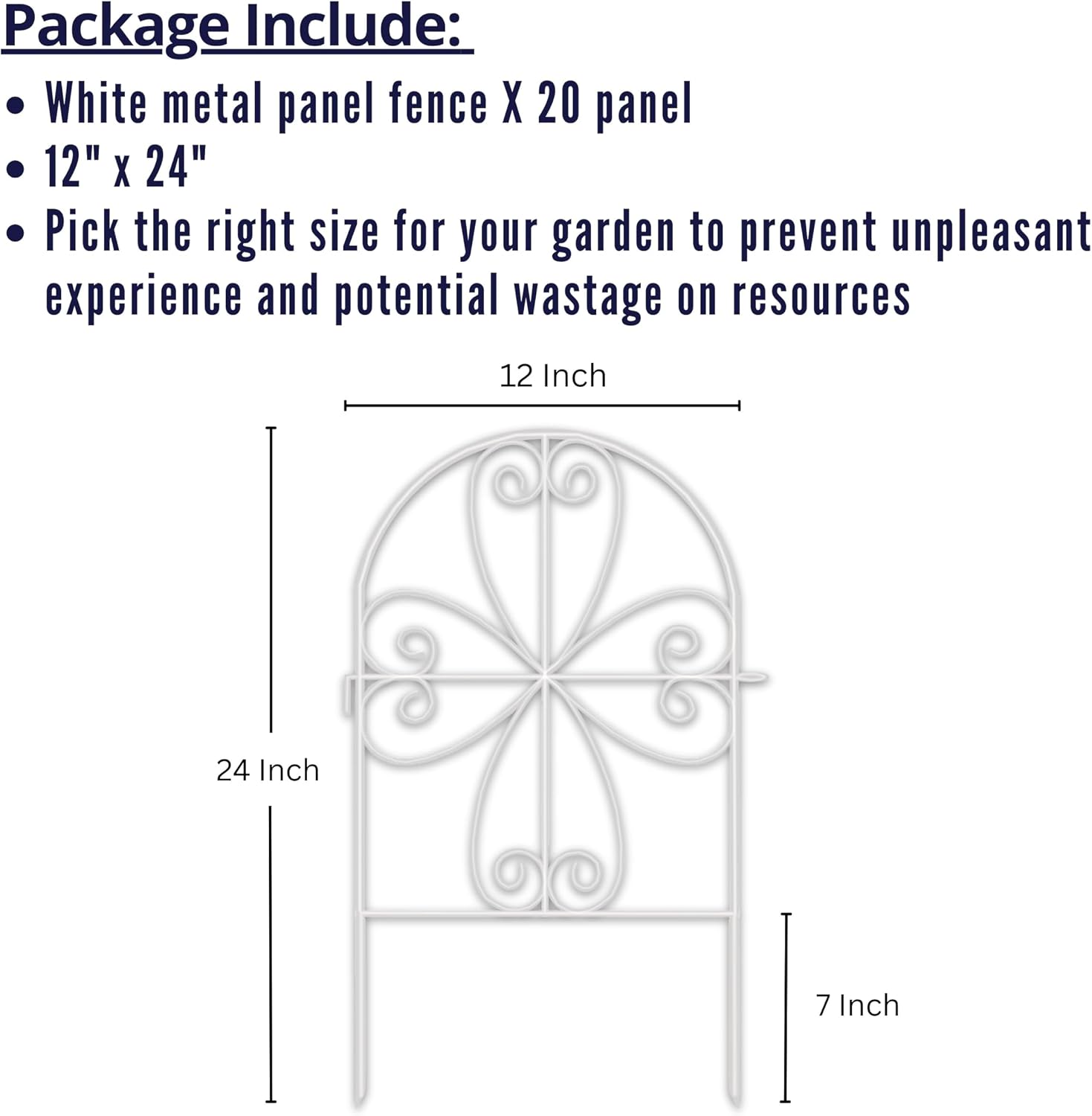 ShopLaLa Garden Fence Animal Barrier (20 Panels) 12in(L) x 24in(H) Rustproof Decorative Heart Metal Wire Fencing Flower Bed Edging for Landscape Patio Yard Outdoor Decor, Dog Fences White Border Panel