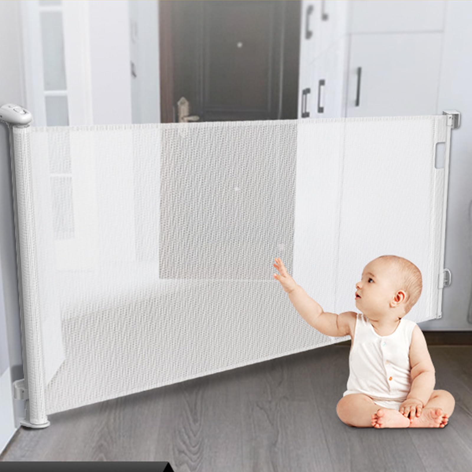 Retractable Baby Gate, Pet Doorway Gate, Adjustable Width and Height Extra Wide Babies and Pets Safety Gate Easy to Roll and Latch for Stairs, Doorways, Hallways, Indoor, Outdoor (Grey 140 * 86cm)