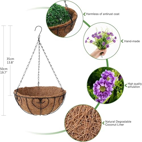 Miniatura 5 de Homsunny Flores colgantes artificiales en cesta, centros de mesa de flores colgantes, margaritas artificiales para exteriores e interiores, con