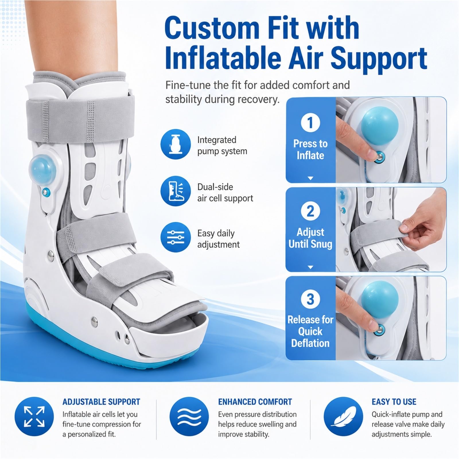 Tutore Ortopedico Caviglia Air Cam Walker Boot Stivale per Fratture Gonfiabile per Rottura Tendine d'Achille Slogature Distorsioni e Recupero Post Operatorio(M)
