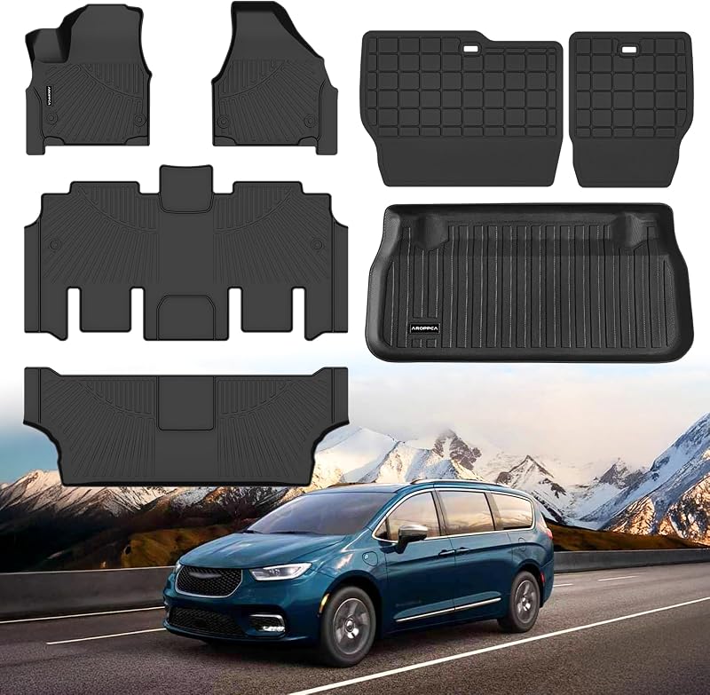 Jogo de Tapetes Automotivos em TPE com Tapete de Porta-Malas e Encostos para Chrysler Pacifica 2017–2025, 7 Lugares, Aroppca