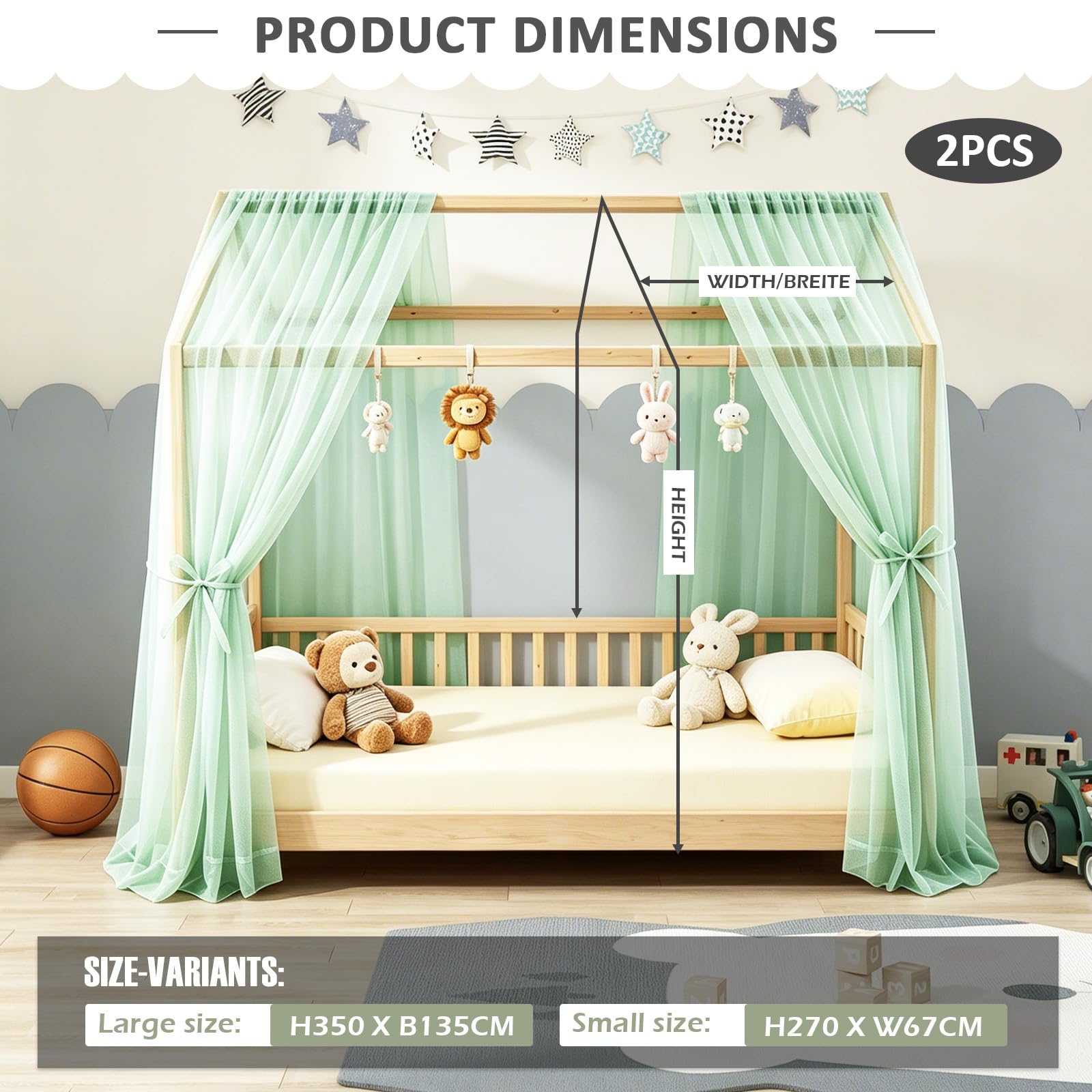 Ciel De Lit Cabane, Rideau Cabane, Ciel Décoratif pour Maison Fille et Garçon – Rideau De Lit pour Enfant (Mousseline De Coton) (Vert, H350CM X W150CM)