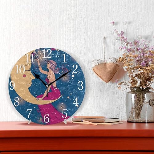 Miniatura 2 de senya Reloj de pared hermoso póster en estilo Art Nouveau con fiesta mujer y luna cielo estrellado silencioso sin tictac operado redondo fácil de