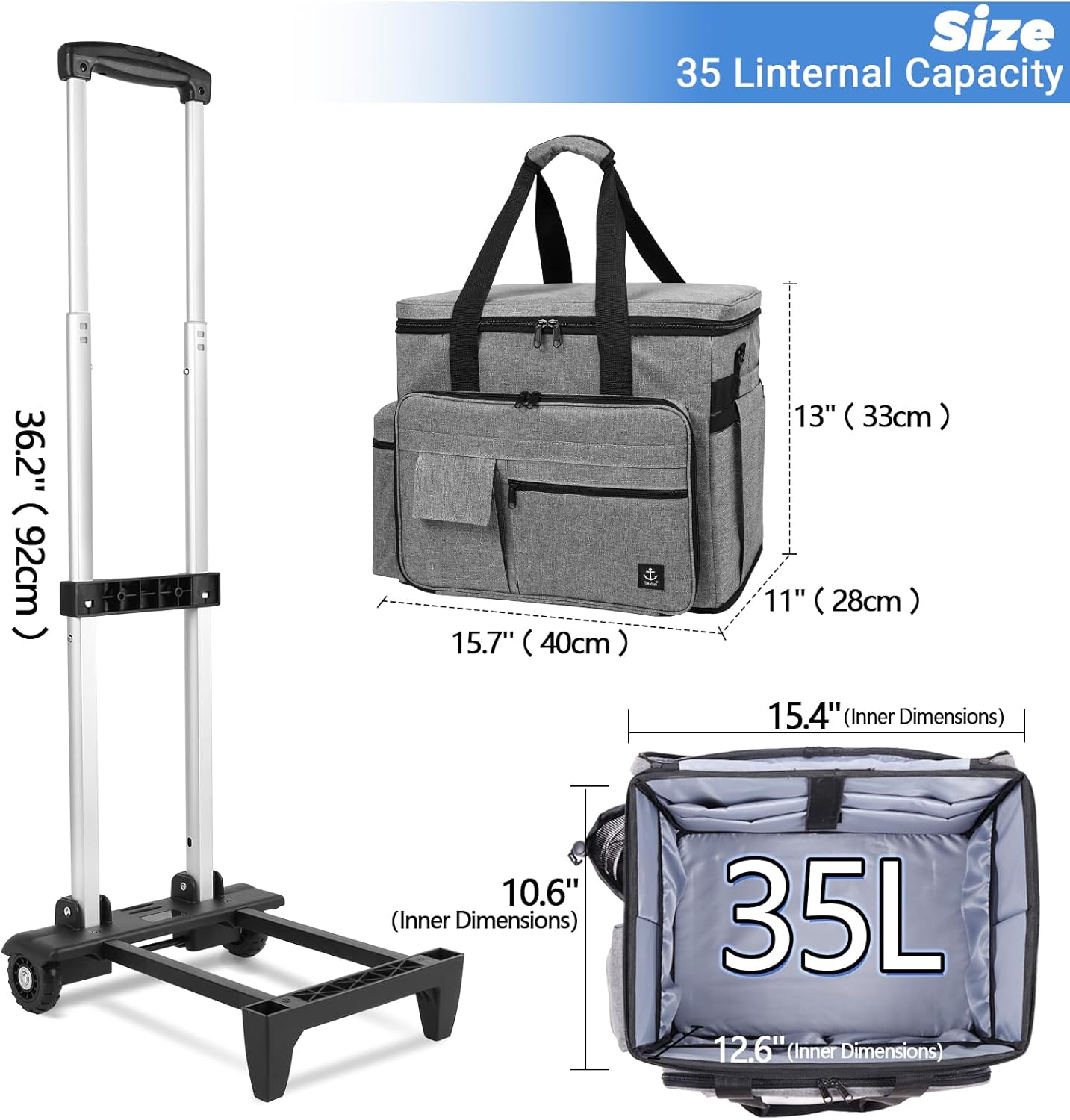 Rolling Teacher Bag Built-in Hard Support Board, Rolling Briefcase with Detachable Trolley, Rolling bag with Laptop compartment, Adjustable Shoulder Strap, and Ample Storage Space - Image 5