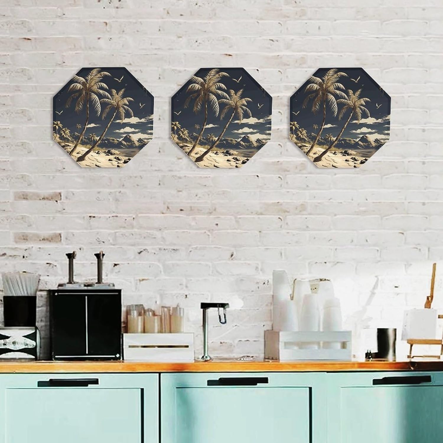 Ctagon Metal Sign for Home, Modern Display Plate for Kitchen, Palm Tree Plates Accent Hanging Wall Decorations 3PCS for Living Room, Bedroom, Hallway, Hotel