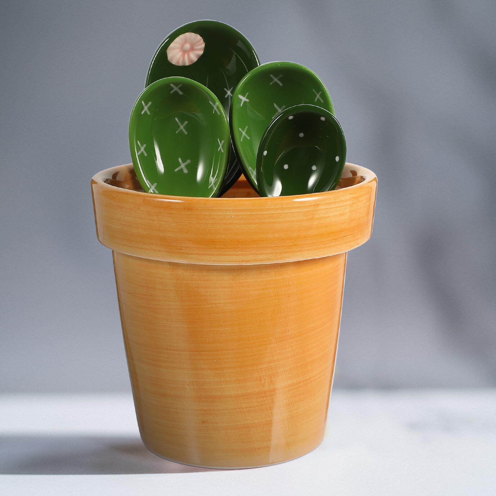 Juego de Cucharas Medidoras de Cerámica Cactus 1 Set Soporte