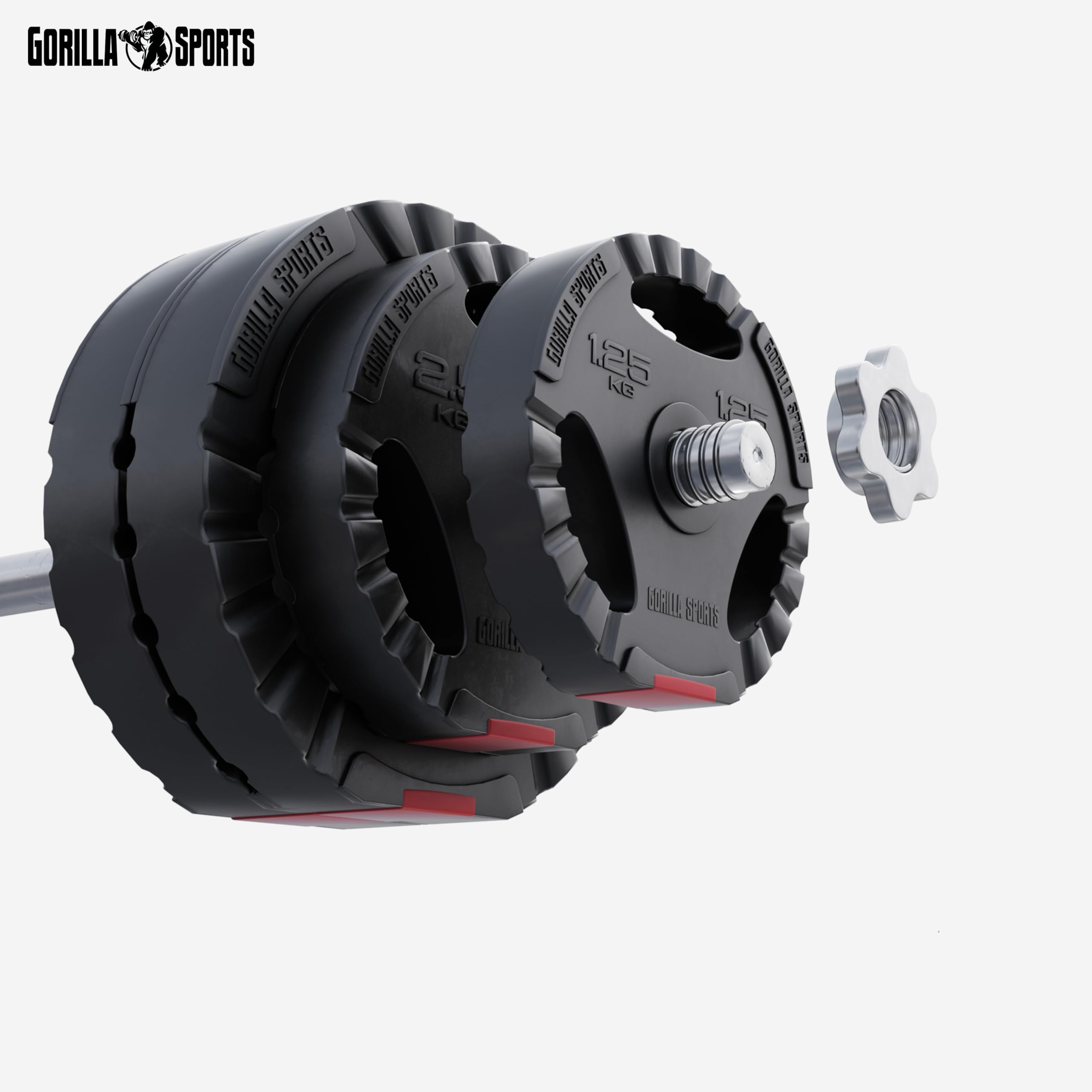 GORILLA SPORTS® Juego de Discos de Pesas Vinilo 27,5 Kg Triple Agarre | 2x 1,25 kg, 2x 2,5 kg, 4x 5 kg, Diámetro 30/31 mm