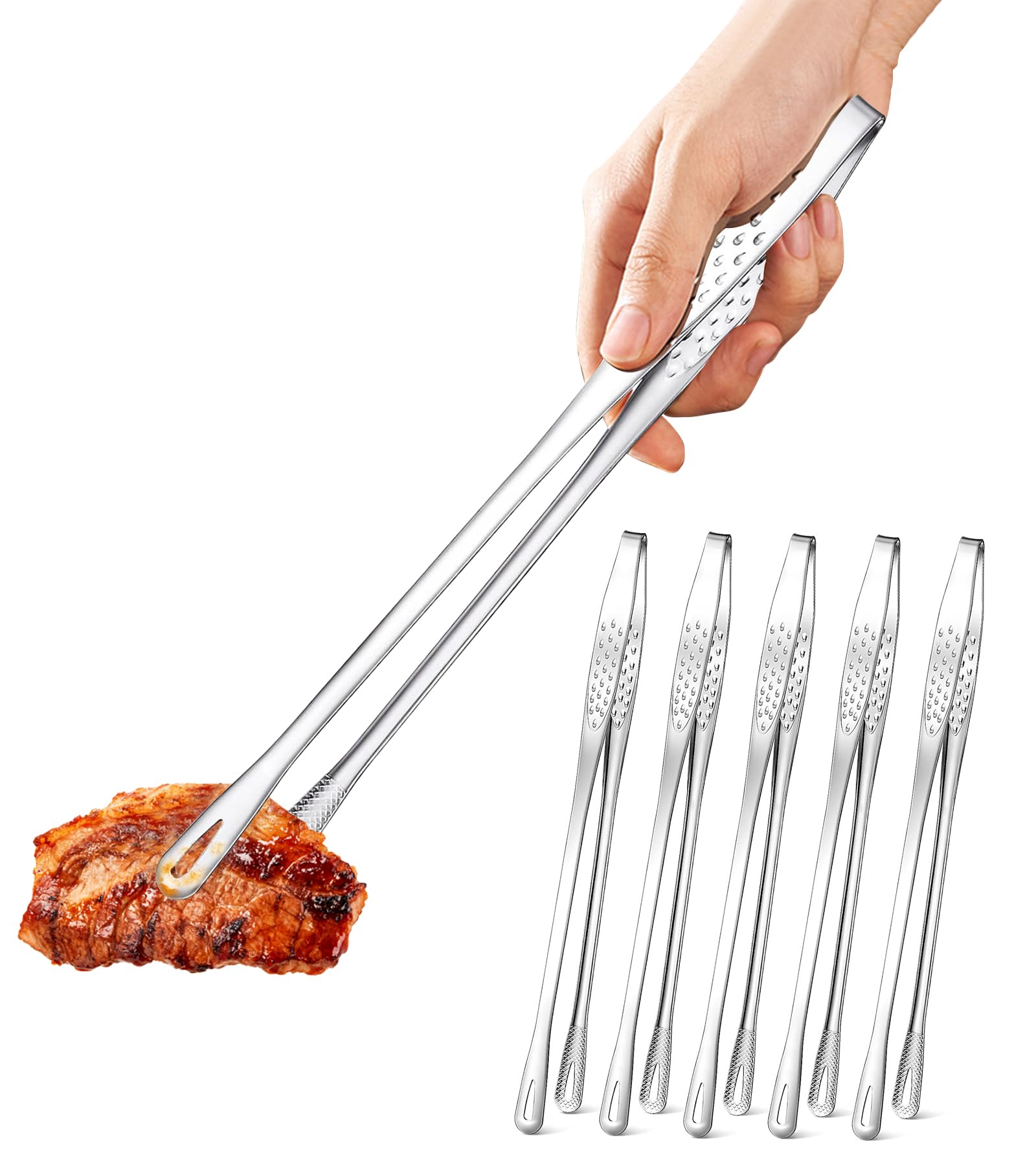 Ugotit 6 Pack Cooking Tongs 11 Inch Korean BBQ Tongs Stainless Steel Kitchen Tweezers Japanese Yakiniku Grill Tongs