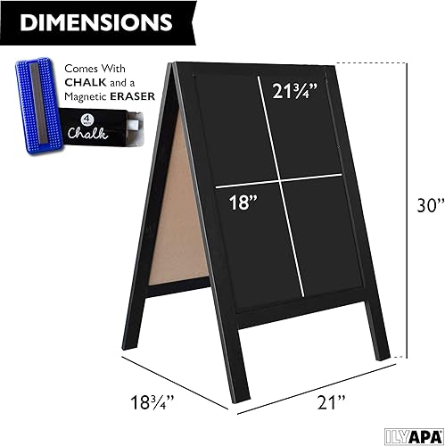 Miniatura 2 de Ilyapa Letrero de madera con marco en A con borrador y tiza, pizarra magnética de 21 x 30 pulgadas para acera, resistente e independiente, para