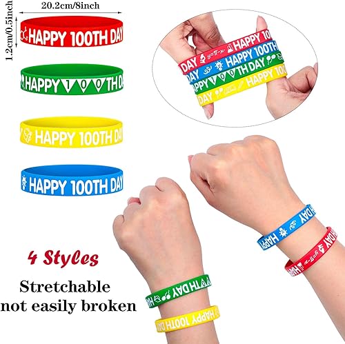 Miniatura 3 de Juego de 60 pulseras de silicona con insignias y espirales colgantes, 60 piezas para el día 100 de escuela, decoración de fiesta para niños de