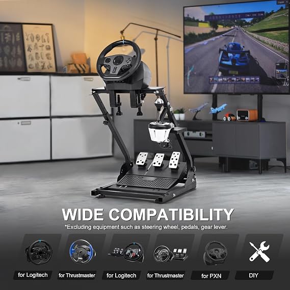 Marada stand - Multiple Adjustable - Easy to Fold - Carbon steel - Fit for Logitech G25 G27 G29 Steering Wheel, Black