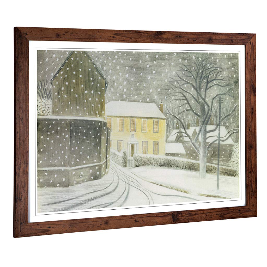 Big Box Art Framed Print of Eric Ravilious Halstead Road in Snow Design | Wall Art Picture | Home Decor for Kitchen, Living Room, Bedroom, Hallway, Walnut, A2 / 24.5x18 Inch / 62x45cm