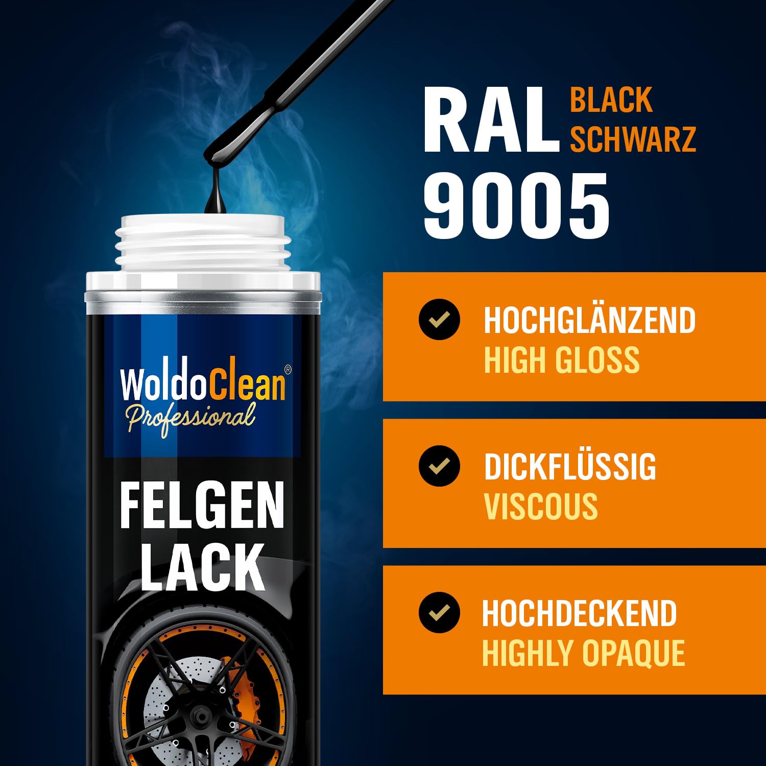 WoldoClean Peinture Jante Noir Brillant (12ml) - Stylo Retouche pour Jantes Alu et Anti-Rayures