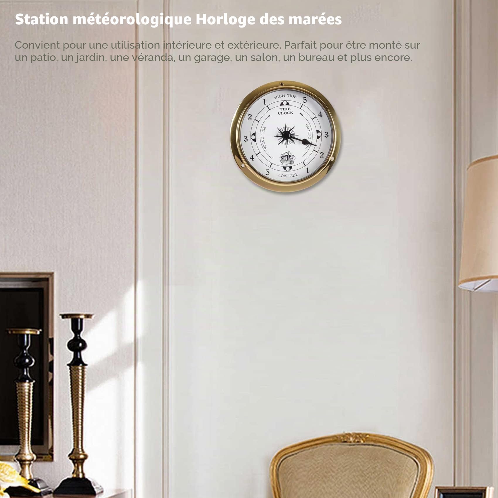 Horloge des marées en cuivre marine 115 mm décoration murale bateau
