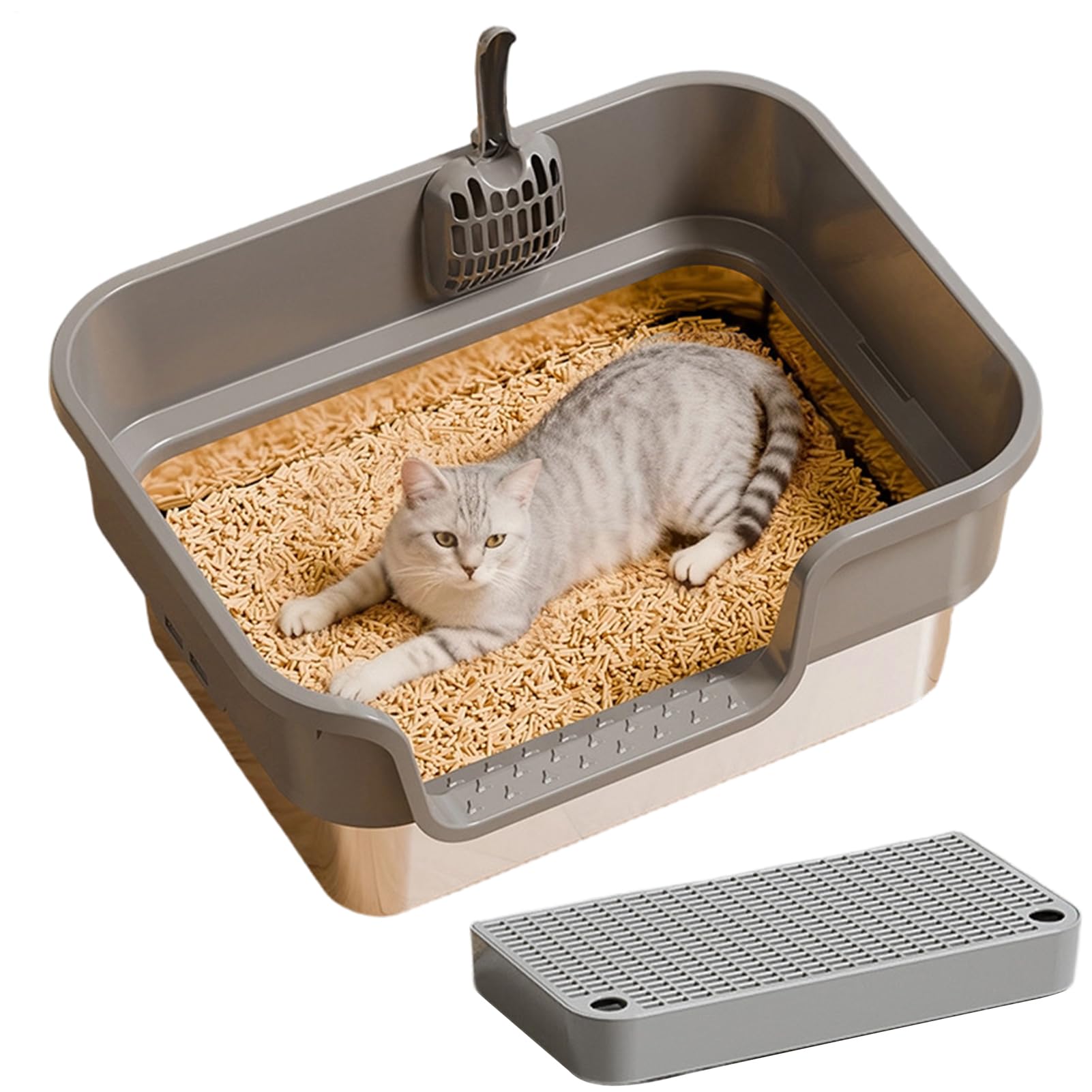 Inodoro para gatos, a prueba de fugas, para interior con diseño duradero, de para animales pequeños, esquina interior de cola larga, apartamento, dormitorio, balcón, terraza, jardín