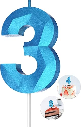 Miniatura 57 de Velas de cumpleaños con número (4 velas rojas) 3D con forma de diamante número Happy Birthday Cake Velas para fiesta de cumpleaños, boda, decoración