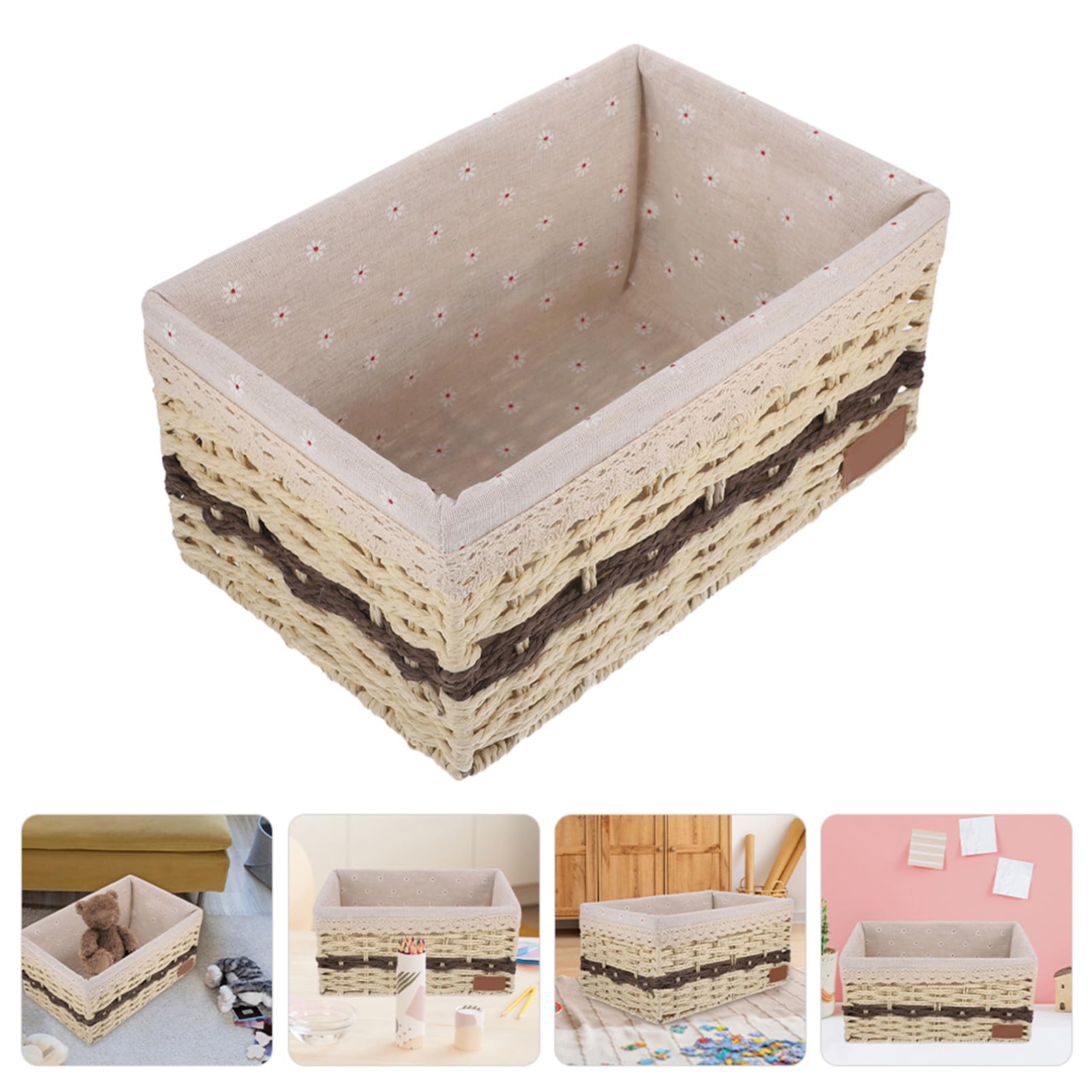 Happyyami Geflochtener Aufbewahrungskorb mit Einlage in Beige | Papier, Eisen und Gewebe, für Kosmetik und Lebensmittel, Dekorativ für Tisch, Feste
