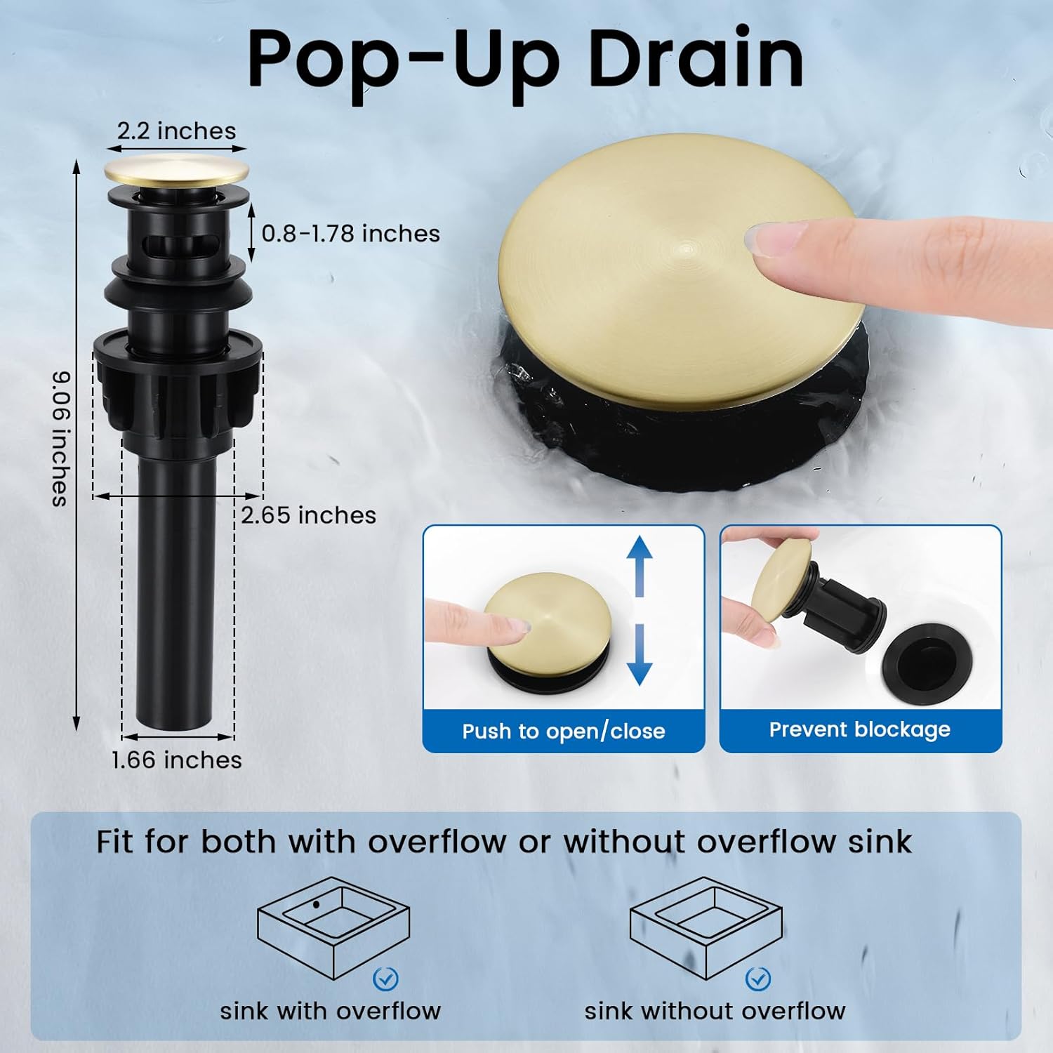 Bathroom Faucet 3 Hole, 8 Inch Widespread 2 Handle Pull Down Bathroom Sink Faucets with Pop Up Drain and 360° Swivel Spout, Brushed Gold