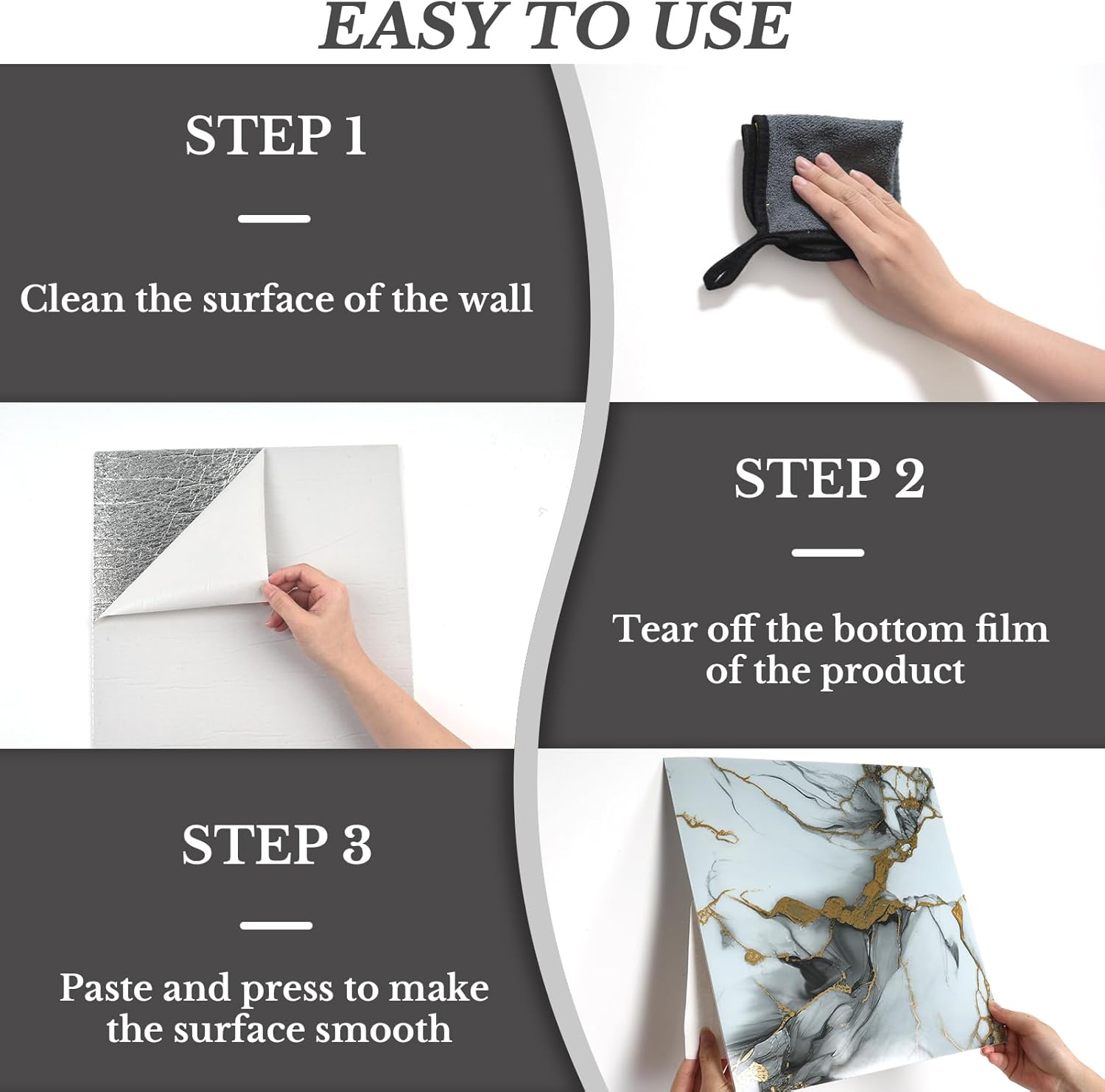 Peel and Stick Wall Panels, Bathroom, Kitchen Backsplash Tile, 50 Sheets Marble-Look Self-Adhesive PVC Panels, 11.8 x 11.8 Inch