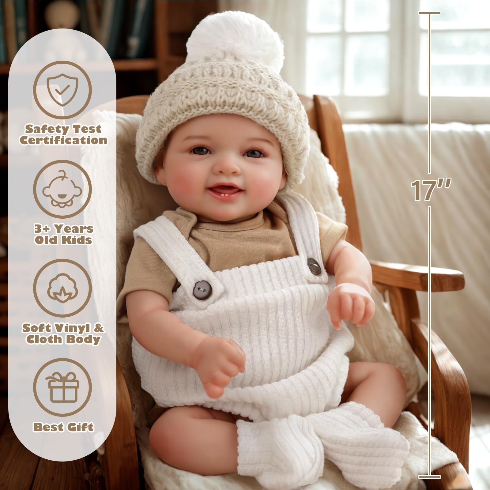 BABESIDE Reborn-Baby Dolls 17 Pulgadas MIA Realista Reborn Bebé Muñecas Niña con Lindo Cuerpo Suave Dulce Sonrisala Vida Real Baby Doll Detalles de la Piel Reallife