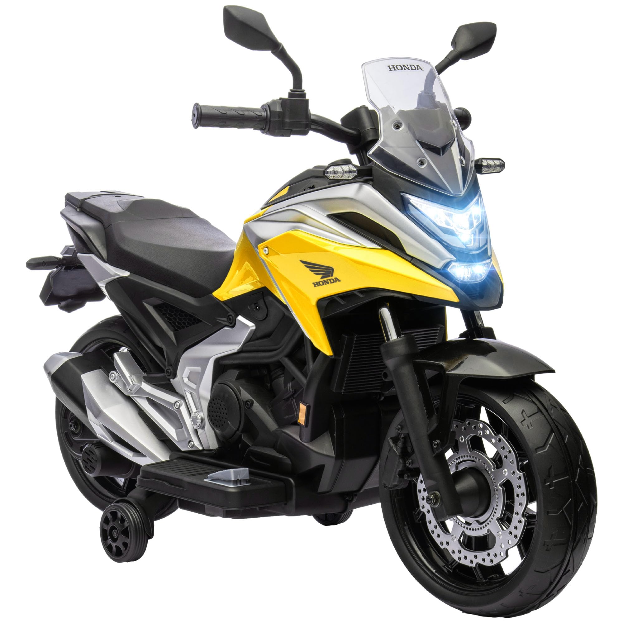 AIYAPLAY Elektro Kindermotorrad Elektrisch MP3 USB 3-6 Jahre Gelb | Elektromotorrad, 2 Stützrädern, Musik, Scheinwerfer