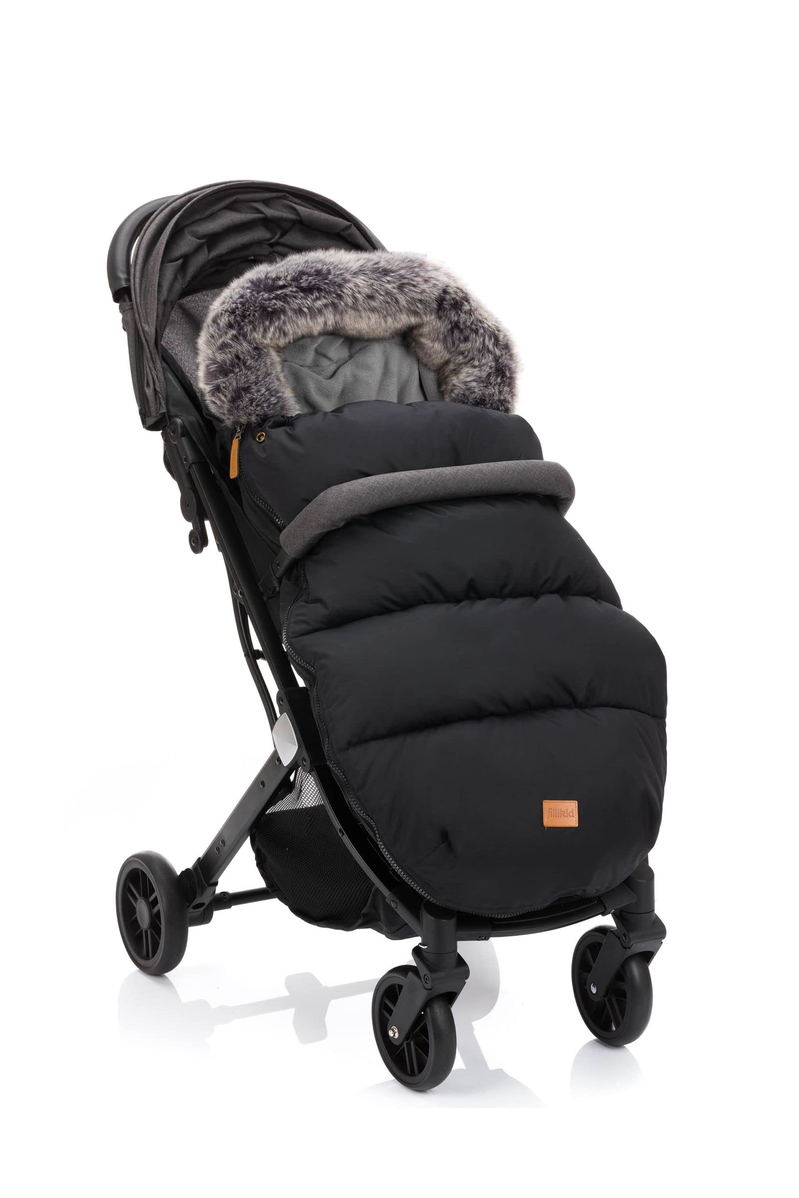 Fillikid Winterfußsack Manaslu extra warm mit Coral Fleece für Kinderwagen Buggy Jogger / Fußsack, Schwarz, 97x50x10 cm (1er Pack)
