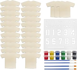 Attatoy Sports Kids’ Wooden Craft Kit (Party-Pack); Sport Jersey Decorating Art Painting Set w/ 25 Sports Shirt Cutouts