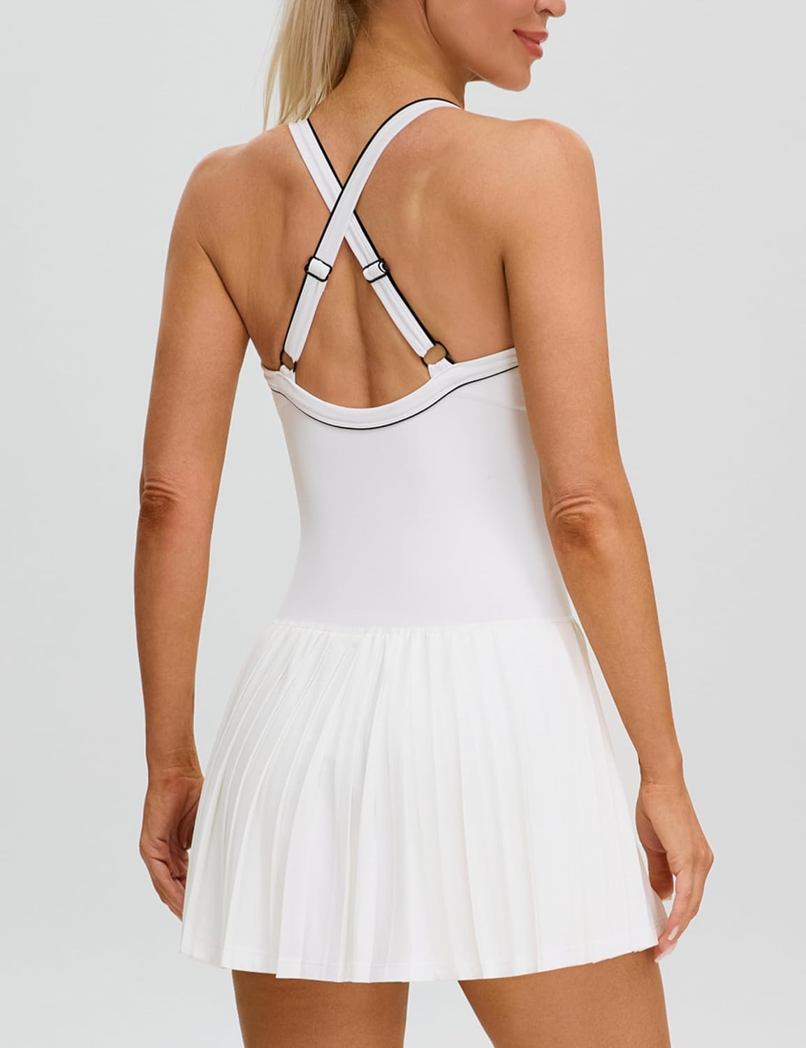 BMJL Athletic Dress for Women V-Neck Tennis Dress with Contrast Trim Pleated Active Dress
