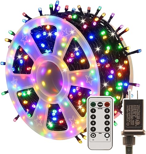 Guirnalda de luces de Navidad de 328 pies, 1000 luces LED multicolor enchufables con 8 modos, cable verde impermeable para árbol de interior y