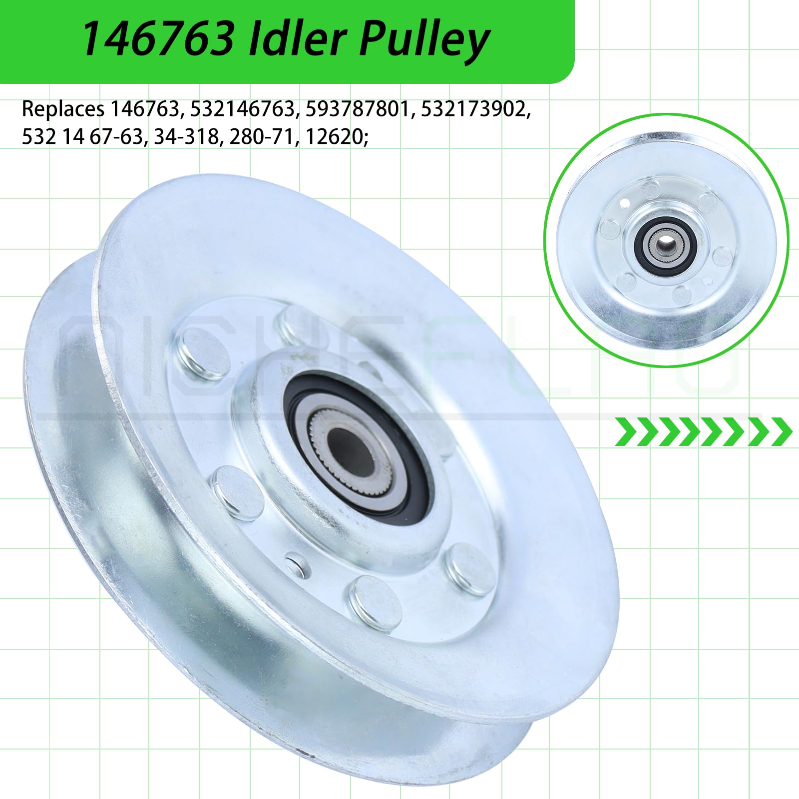 146763 Polea intermedia reemplaza 532173902,532146763, Oregon 34-318 para cortacésped Husqvarna AYP Craftsman Poulan de 46 pulgadas (1)