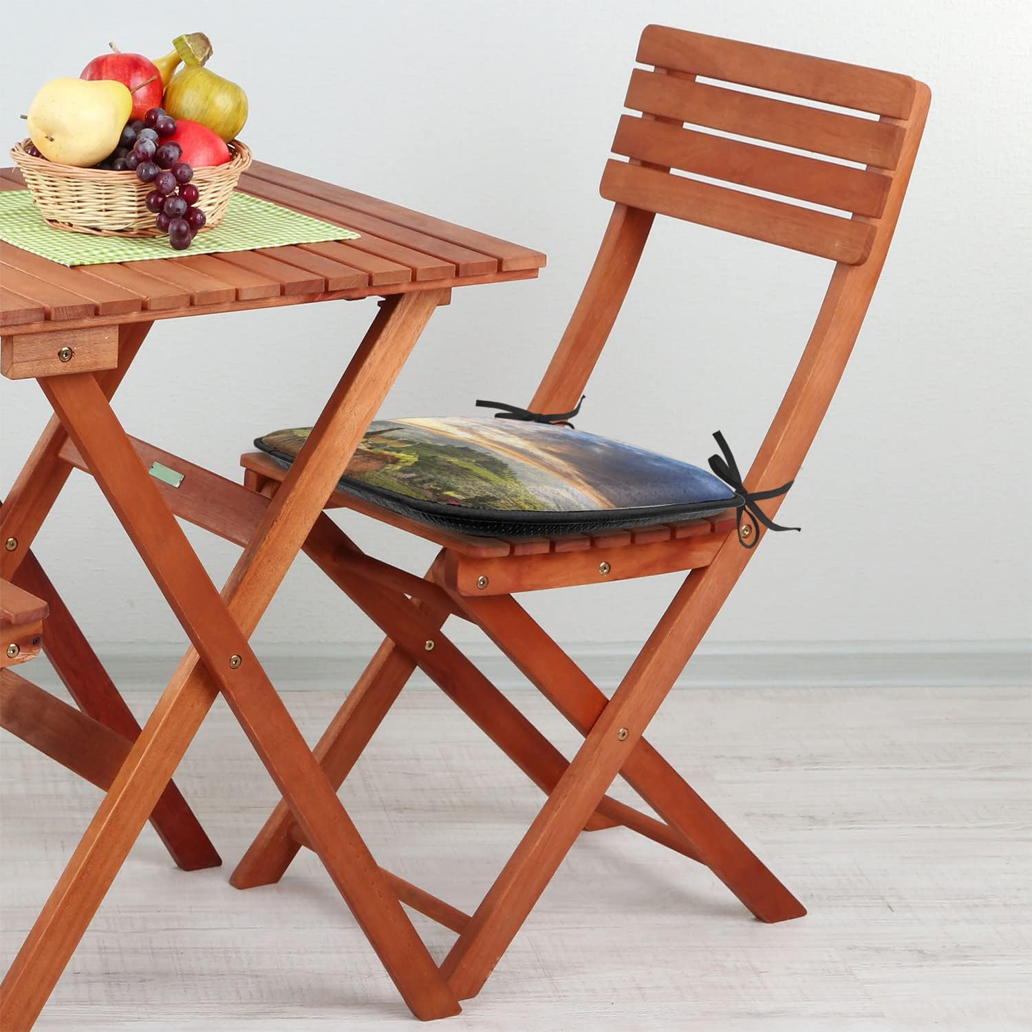 Lunarable Winery Chair Cushion Pads Set of 4, Vineyard in Chianti Tuscany Italy Autumn Sunrise Dramatic Clouds, Anti-Slip Seat Padding for Kitchen & Patio, 16"x16", Lime Green Pale Blue