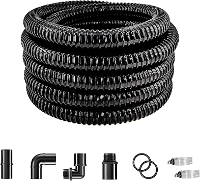 LONGRUN Pond Tubing 1.25 Inch 1-1/4 Diameter, 23.6 Feet Long Corrugated Flexible Hose Pipe, Pool PVC Tube for Garden Ponds Waterfalls Camping Caravans Filters Drainage Marine