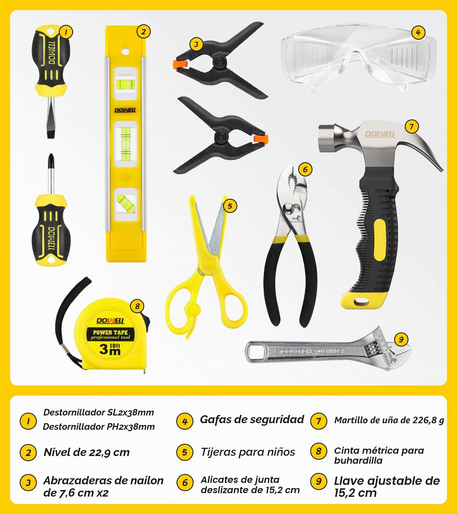 Dowell Children 's kits, que incluye herramientas artesanales de metal real para niños y niñas, kits de aprendizaje bricolaje para familias infantiles y adolescentes, 8 años +