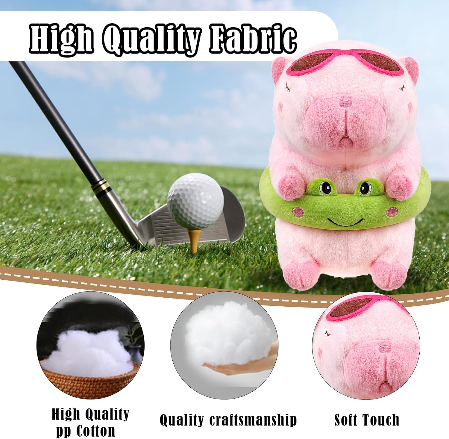 Swimming Ring Capybara Golf Club Head Cover, Small Size Fits Hybird and Irons, Large Size Fits Standard 460cc Driver Head，Golf Driver Headcover Funny Plush Animals,