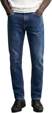 Mens Slim Tapered Fit Jeans Stretch Denim Pants - Casual Everyday Comfort Classic Washed Jeans for Work Daily All Season