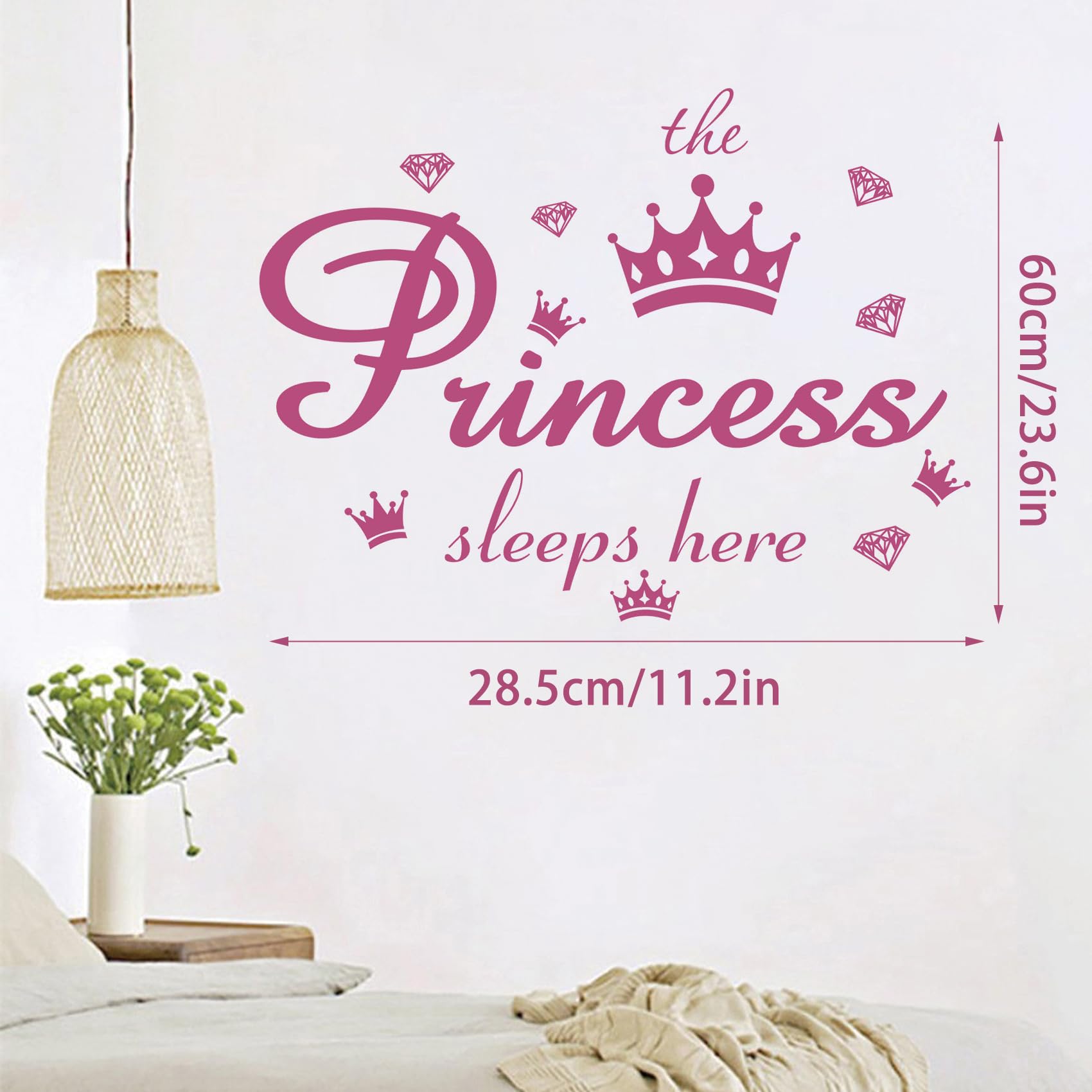 Vinyl Wall Decals Quote The Princess Sleeps Here Pink Crown Diamond Wall Stickers Removable DIY Art Words Mural Wallpaper Decor for Girls Kids Bedroom Nursery Home Decoration - Image 2