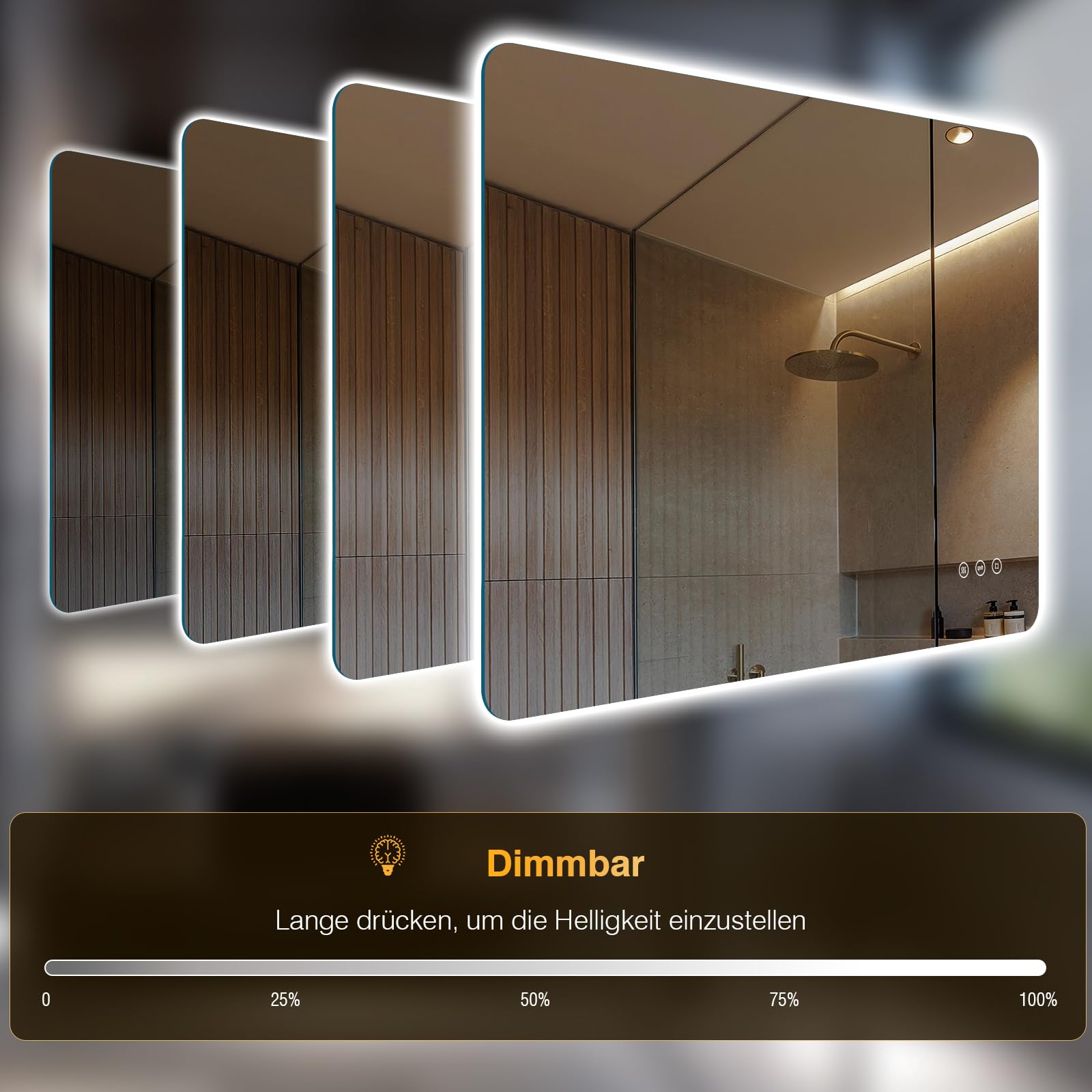 Badezimmer Spiegel mit Beleuchtung 100x60cm, LED Bad Spiegel mit licht, Antibeschlag, 3 Lichtfarben, Dimmbar, Rechteckig Badezimmerspiegel mit Touch-Schalter, Speicherfunktion, IP44