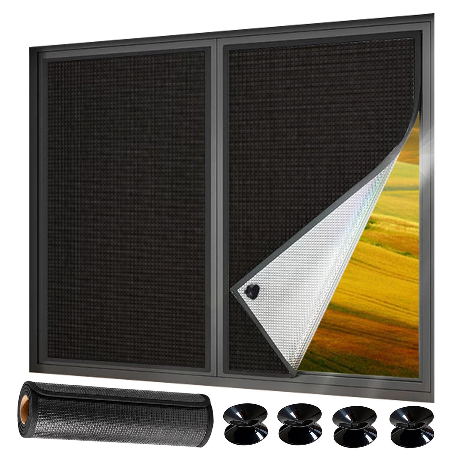 TRAGLO Aluminum Foil Insulation Window Film with Double-sided Suction Cups, 9mm Thermal Blackout Window Cover, Heat Control Sunshade Film for Bedroom Garage Balcony(100x130cm(39.4" x 51.2"))