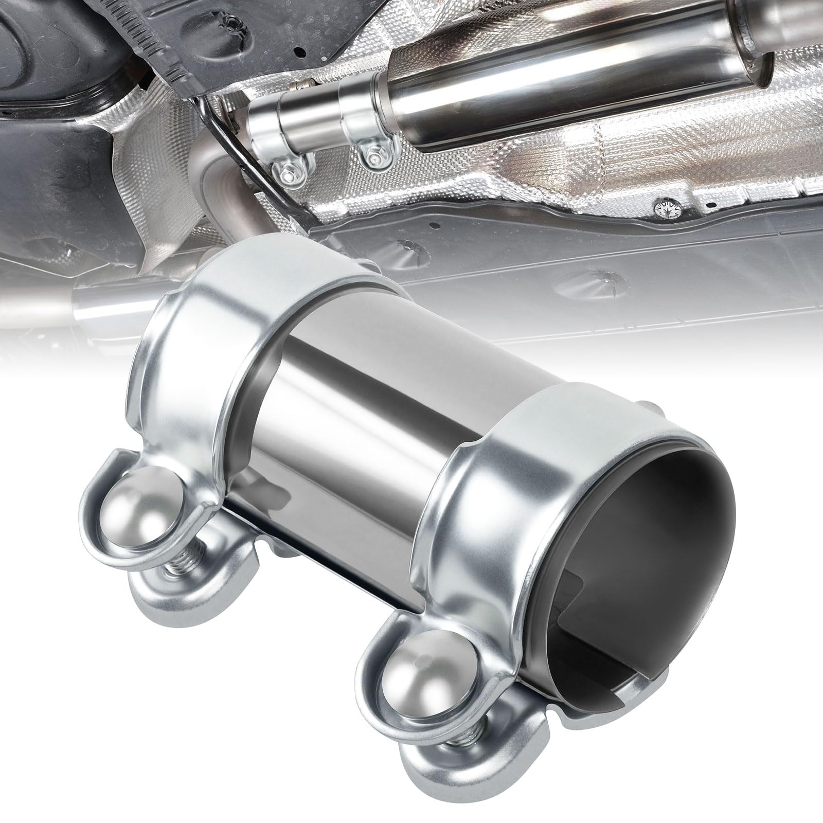 Auspuffschelle Edelstahl Rohrverbinder, Ø 55 mm x 125 mm Auspuff Schelle Rohrverbinder, Doppelschelle Auspuff Schellen Universal Auspuffrohrklemme für Auspuffrohr