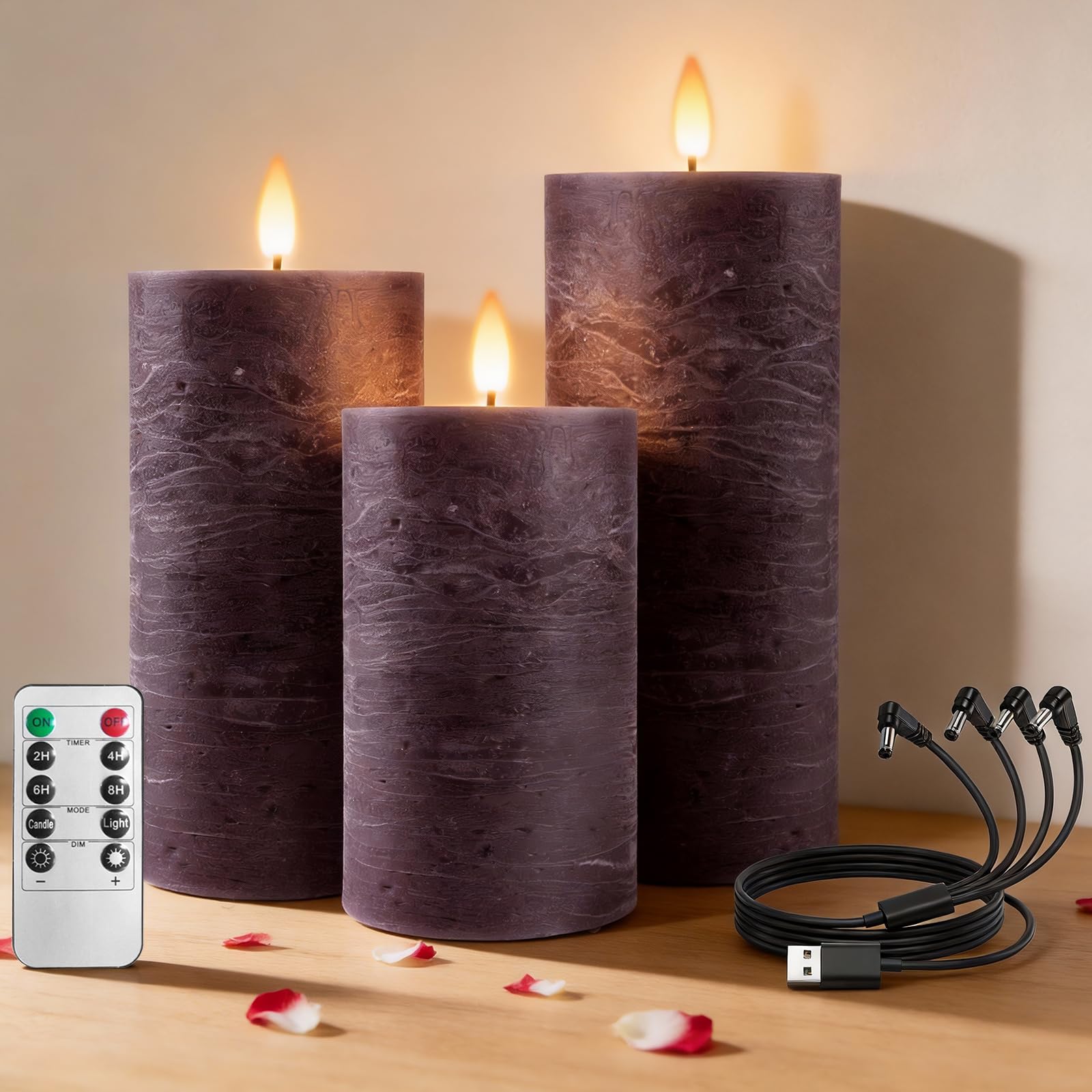 RosMank 3er Set LED-Kerzen, mit 10-Tasten-Fernbedienung, Fla