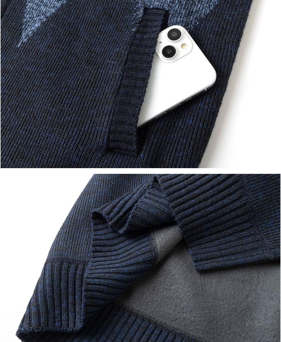 Men's Stand Up Collar Cardigan Knitted Full Zip Sweater Long Sleeve Casual Sweatshirt - Image 2