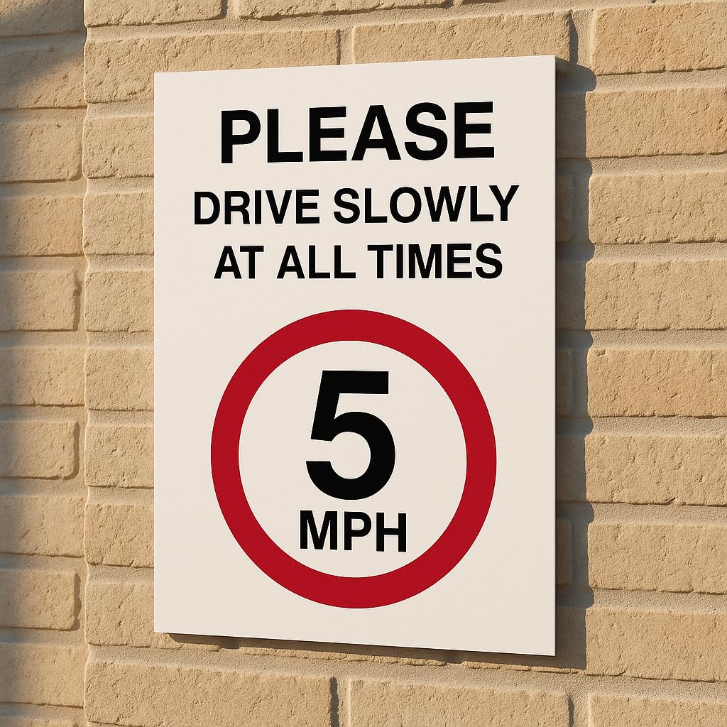 Please drive slowly at all times Safety sign - 5 MPH rigid plastic sign 400mm x 300mm โ image 1