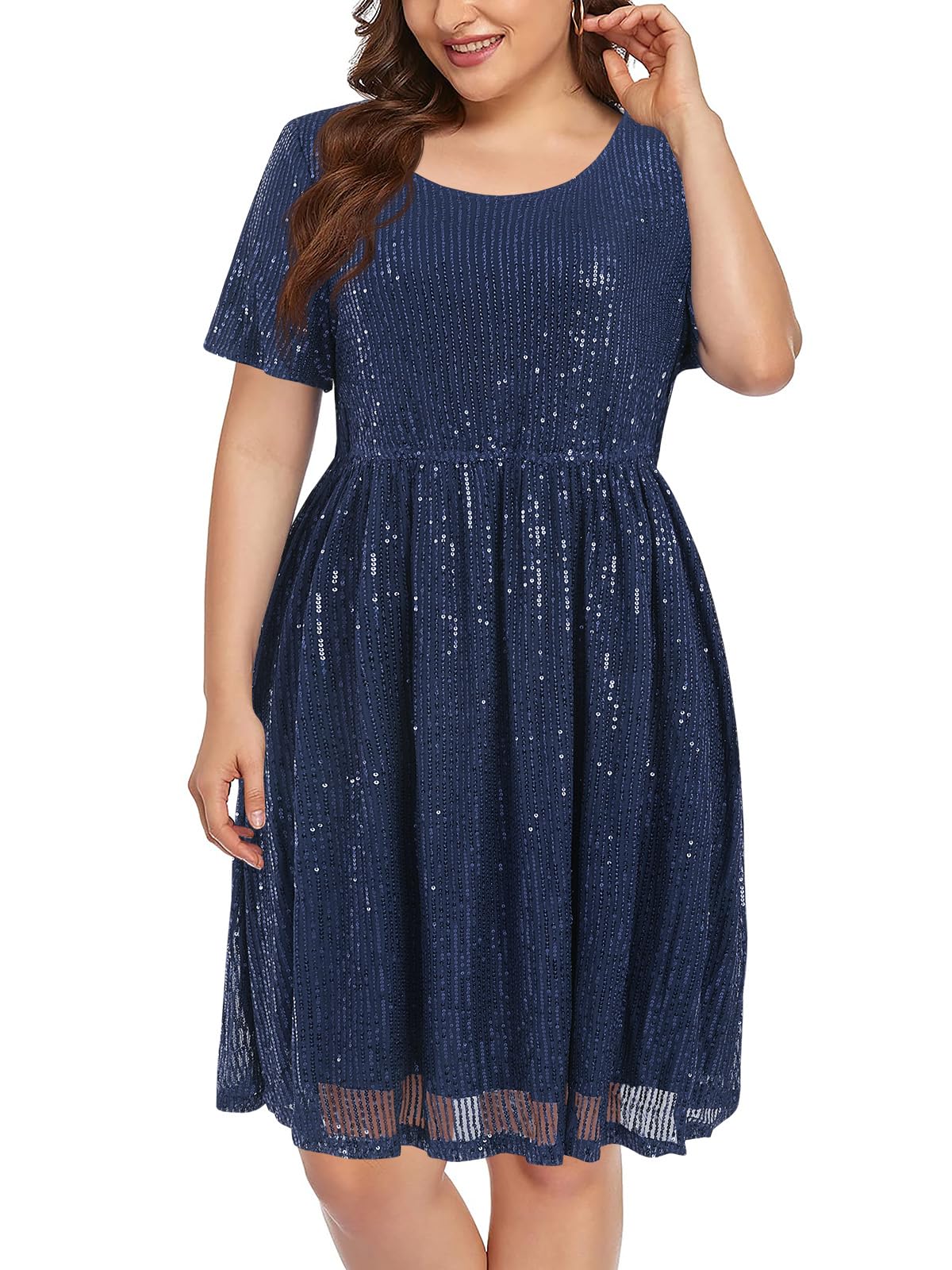 Wenrine Damen Große Größen Kleid mit Pailletten Plus Size Abendkleider A Line Partykleid Hochzeit Festlich Cocktailkleid