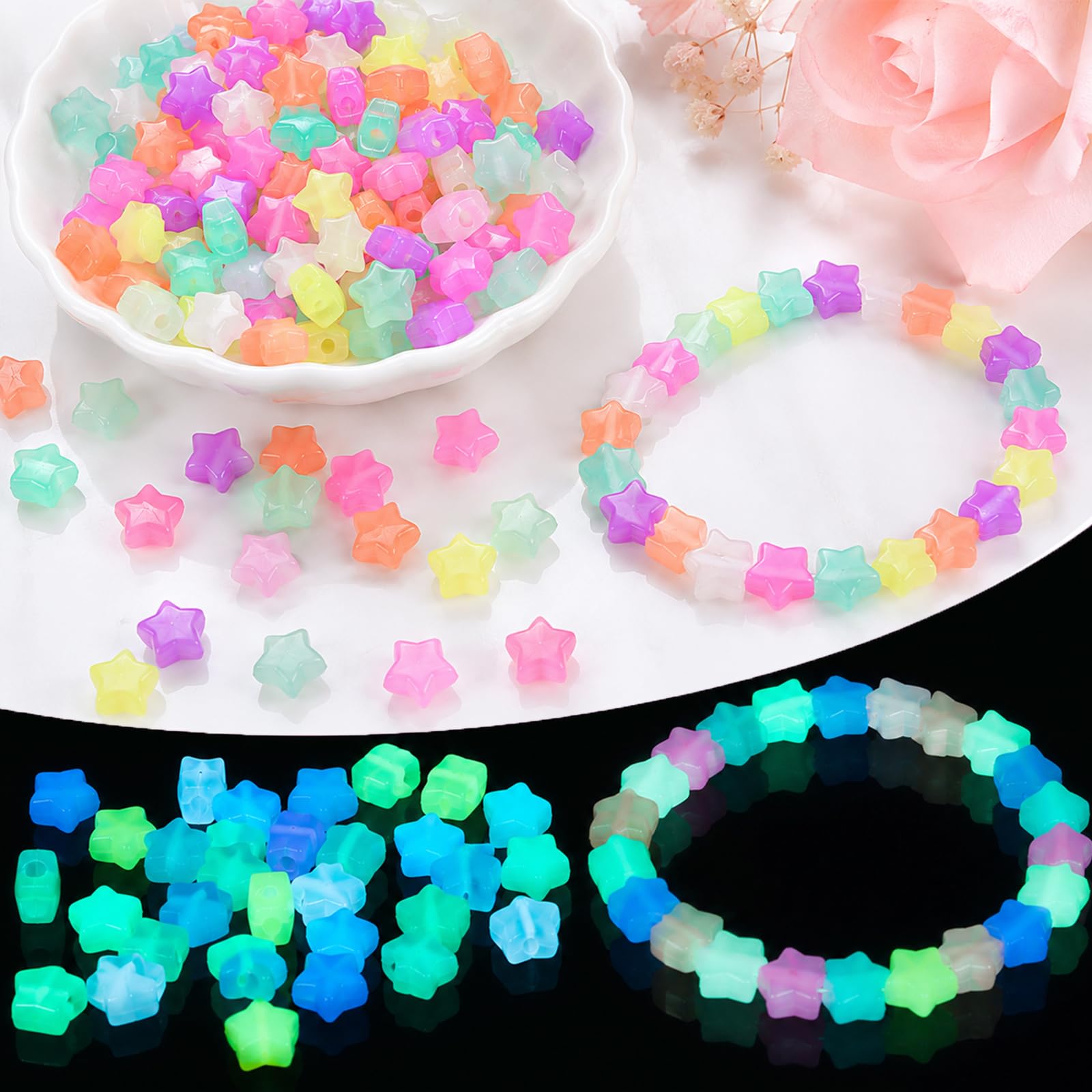 200 PCS Star Beads Luminous Glow in the Dark Beads Acrylic Star Bead