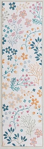 Miniatura 9 de Phyllis - Alfombra moderna de 2 pies 6 pulgadas x 9 pies, lavable, con diseño floral, antideslizante, alfombra colorida que no desprende pelo, para