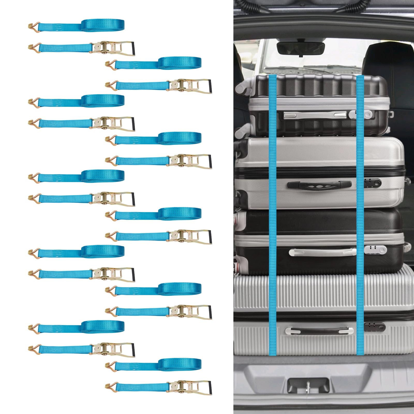 Blau 10 Stück Zurrgurte Mit Haken Tie Down Bänder Ratschengurte 5 Ton/11023,11 lbs 10 m, Zurrgurte mit Haken, Ratschengurte für die professionelle Ladungssicherung auf Anhängern