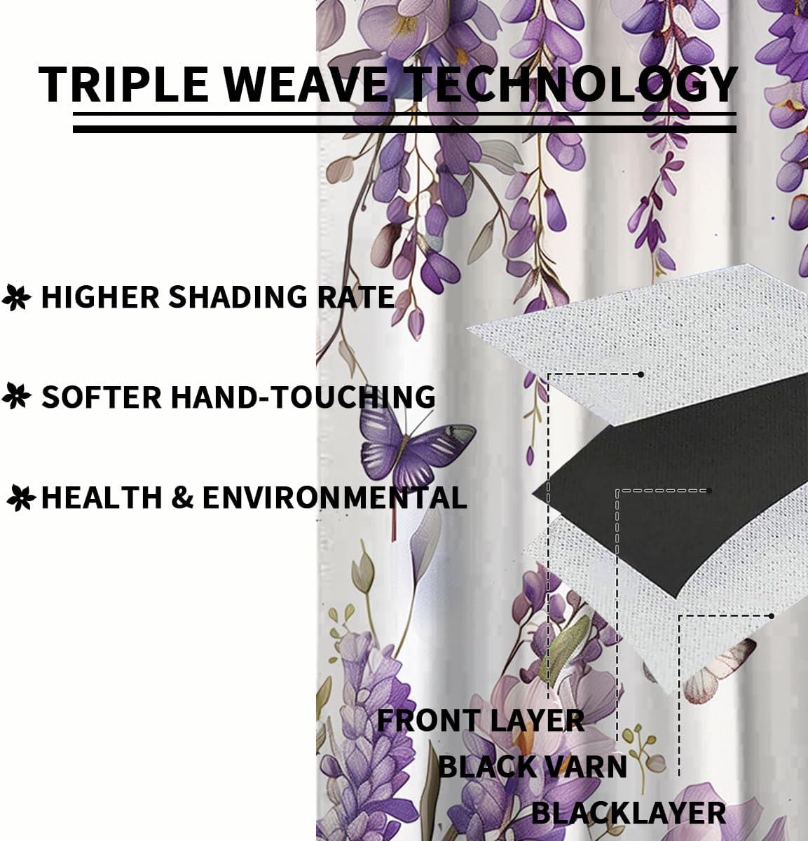 Purple Butterfly Blackout Curtains for Girls Boy Home Decor, Spring Floral Lavender Lilac Summer Grommet Thermal Insulated Drapes Darkening Window Curtain for Bedroom Living Room, 42 x 63 Inch